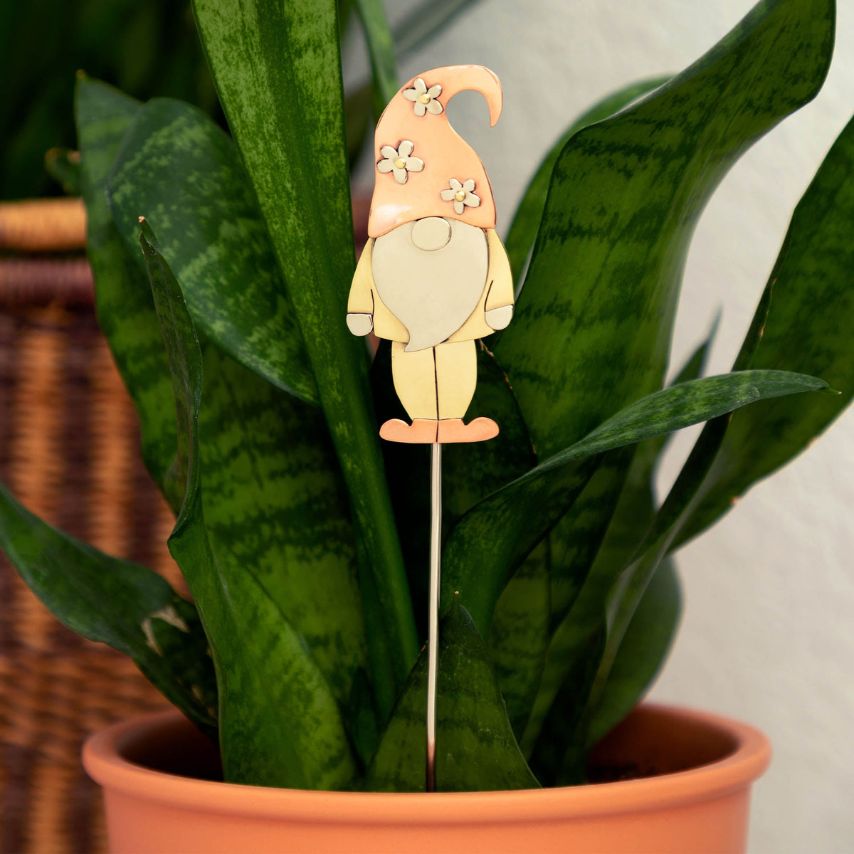 Copper-Cap Gnome Mixed-Metal Plant Stake