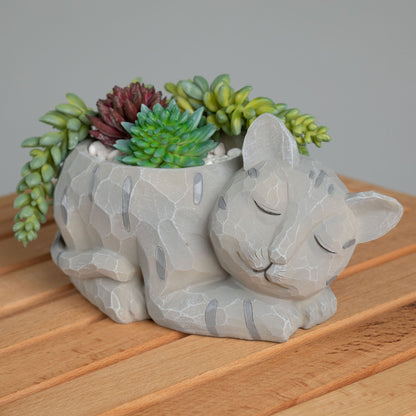Sleeping Cat or Dog Mini Resin Planter