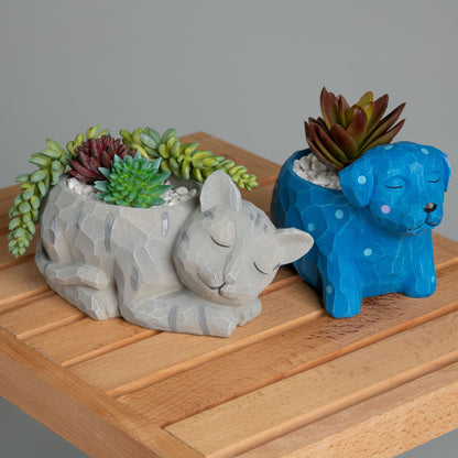Sleeping Cat or Dog Mini Resin Planter