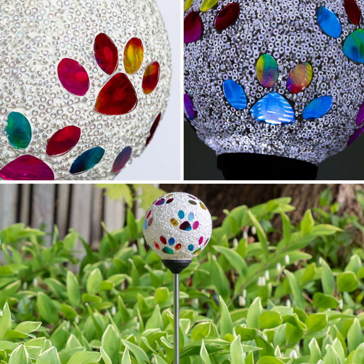 Beaded Paw Print Solar Garden Stake