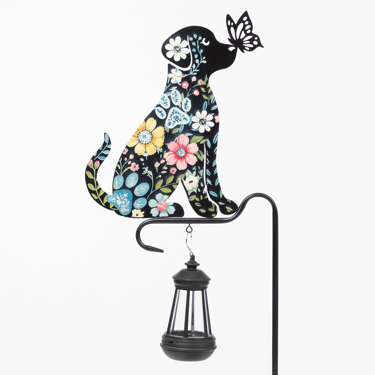 Floral Pet Silhouette Solar Lantern Stake