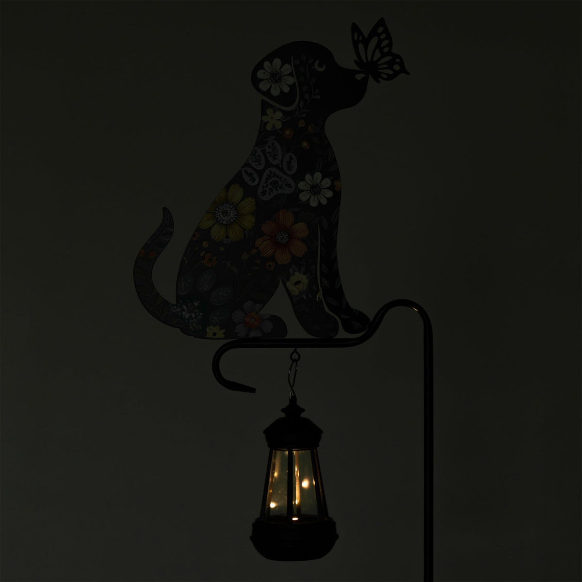 Floral Pet Silhouette Solar Lantern Stake