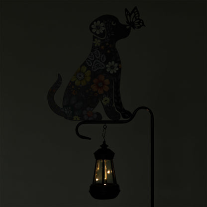 Floral Pet Silhouette Solar Lantern Stake