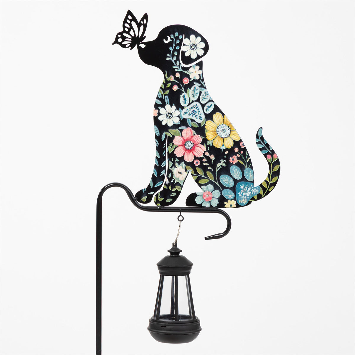 Floral Pet Silhouette Solar Lantern Stake