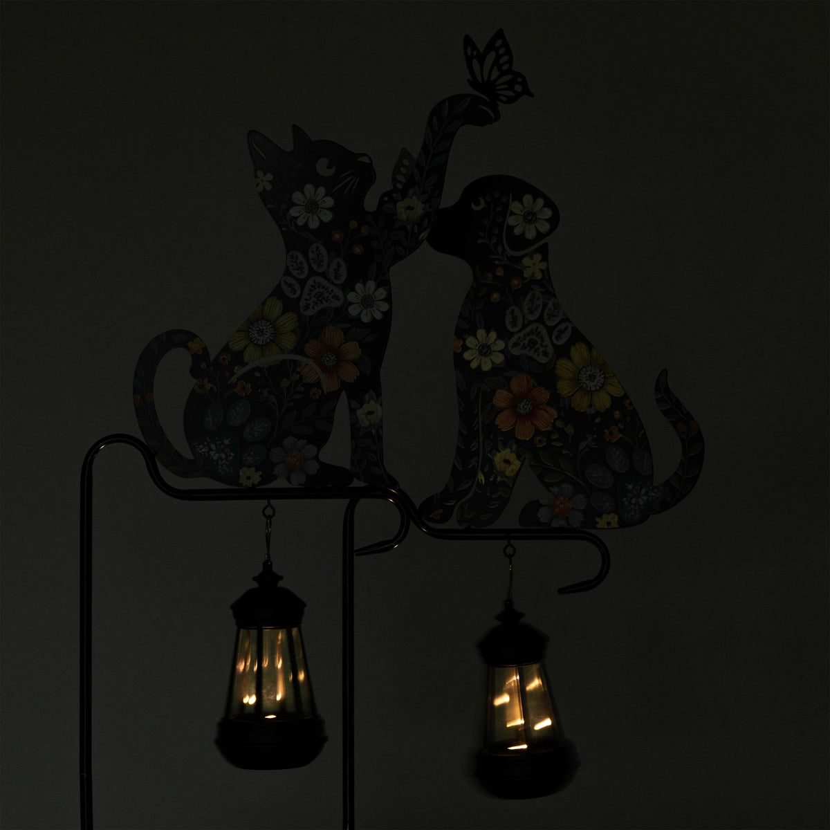 Floral Pet Silhouette Solar Lantern Stake