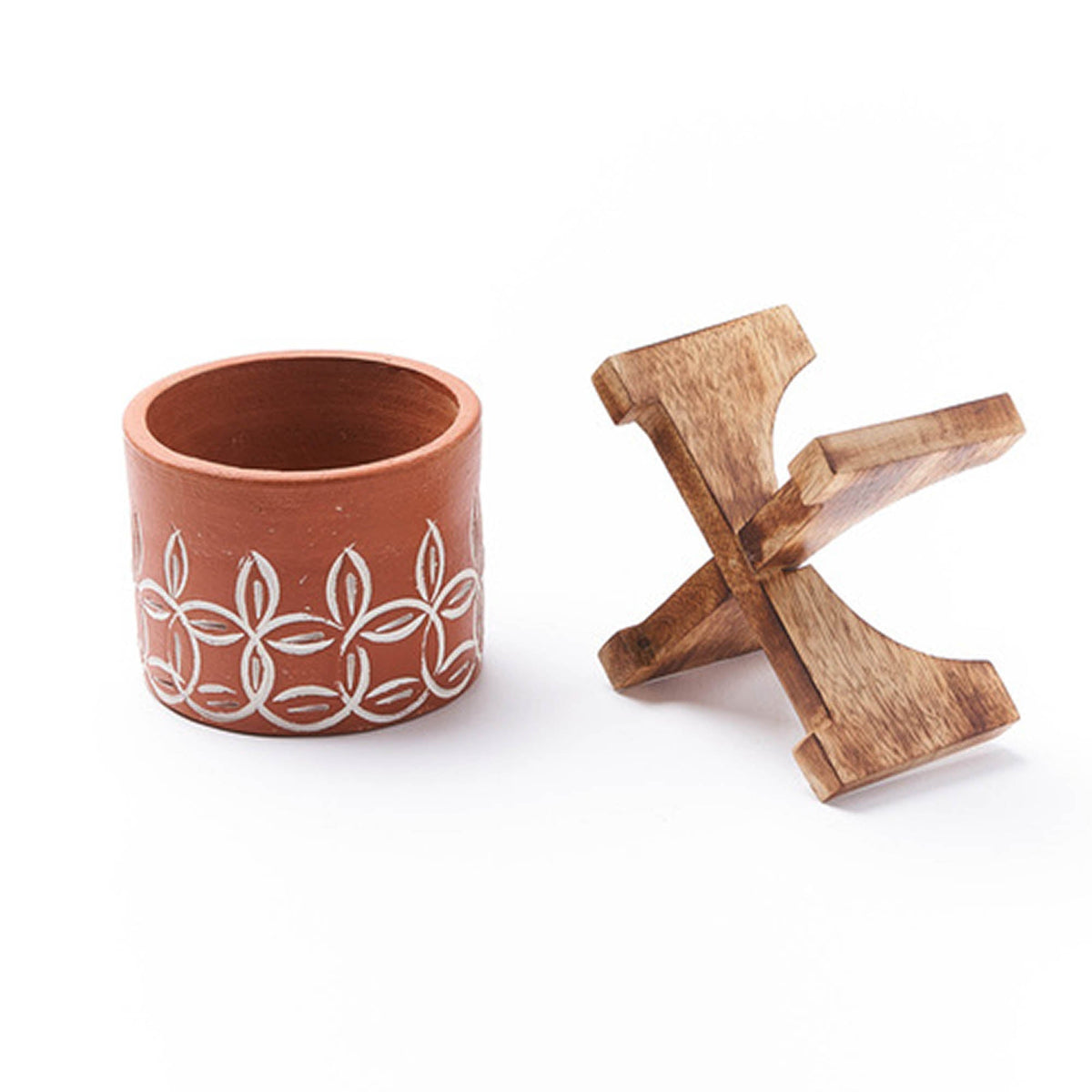 Small Terracotta Planter with Mango Wood Stand