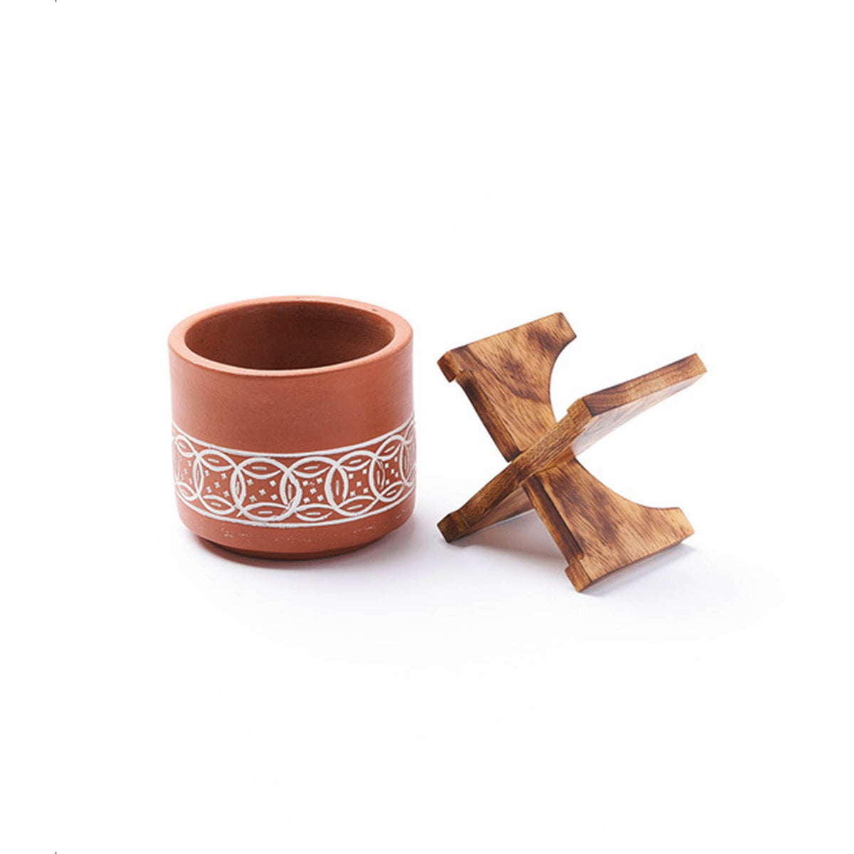 Medium Terracotta Planter with Mango Wood Stand