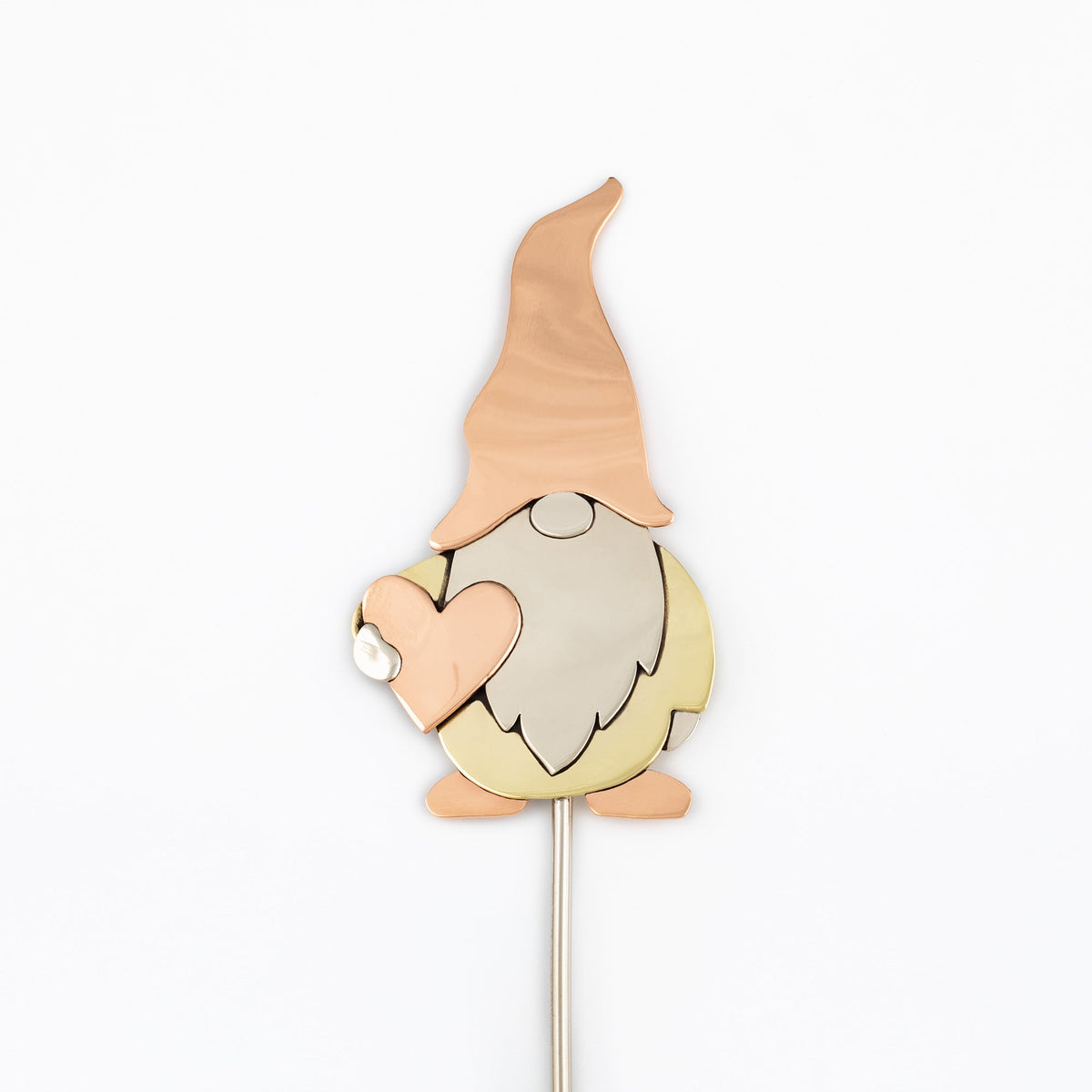 Copper-Cap Gnome Mixed-Metal Plant Stake