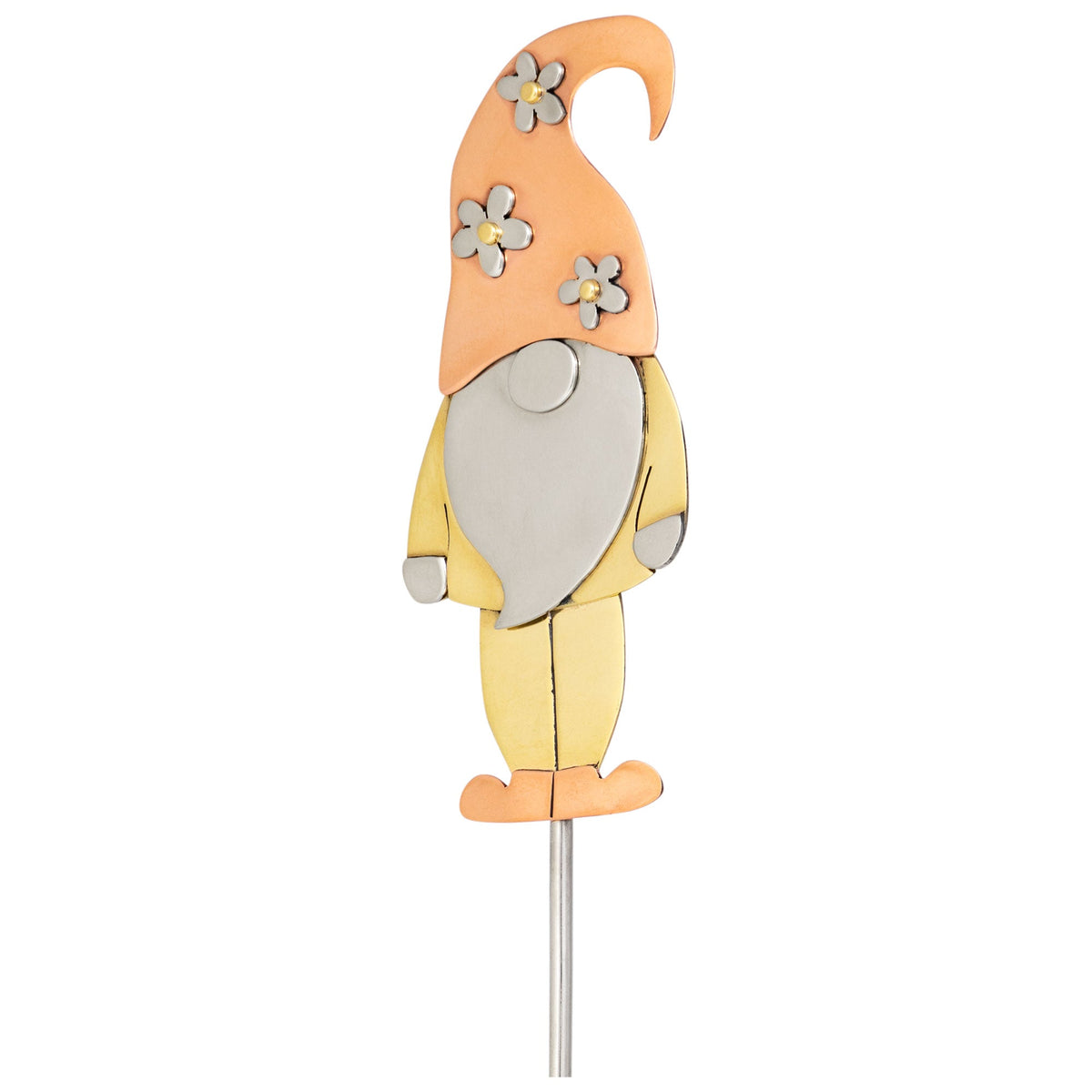 Copper-Cap Gnome Mixed-Metal Plant Stake