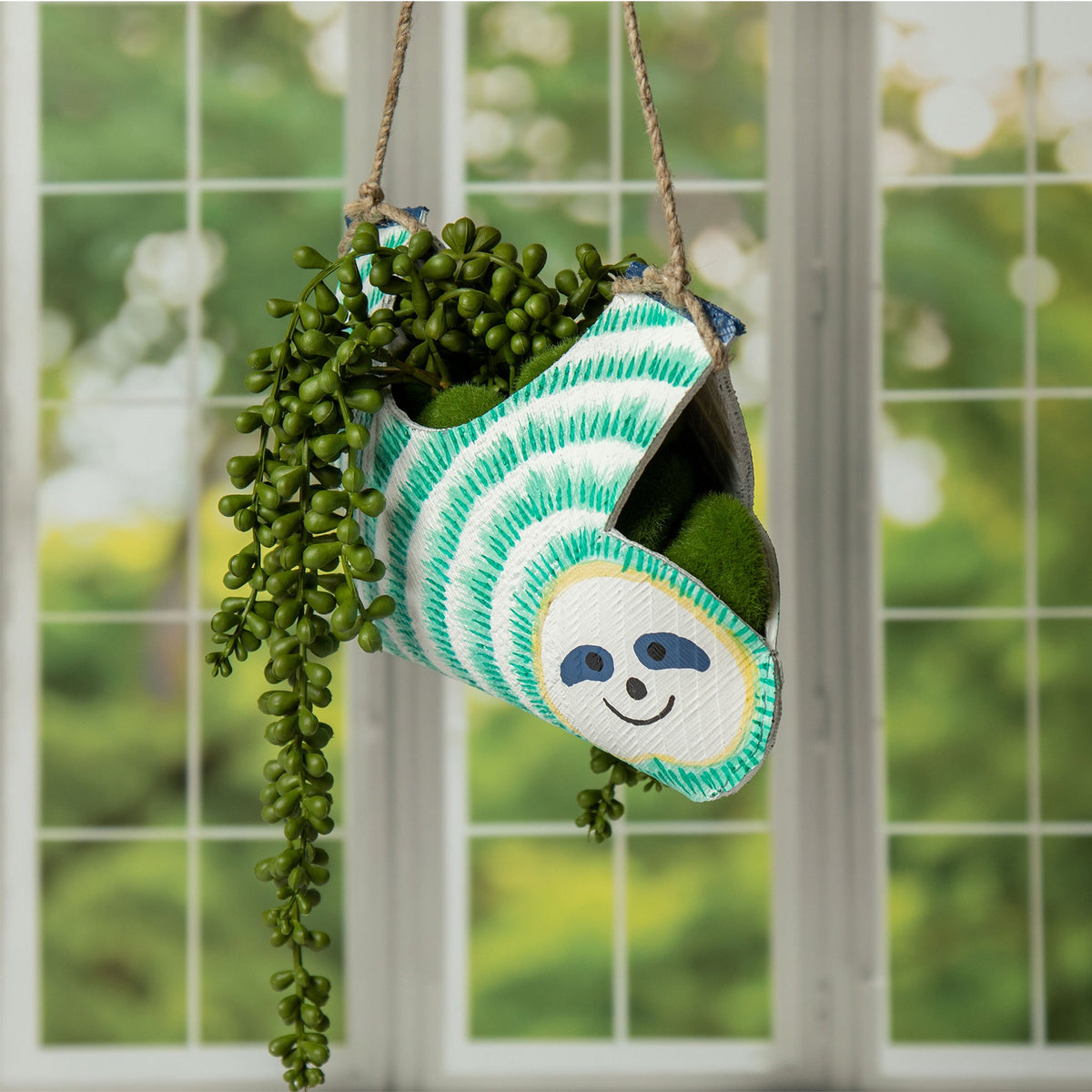 Hand-Painted Upcycled Sloth Hanging Planter