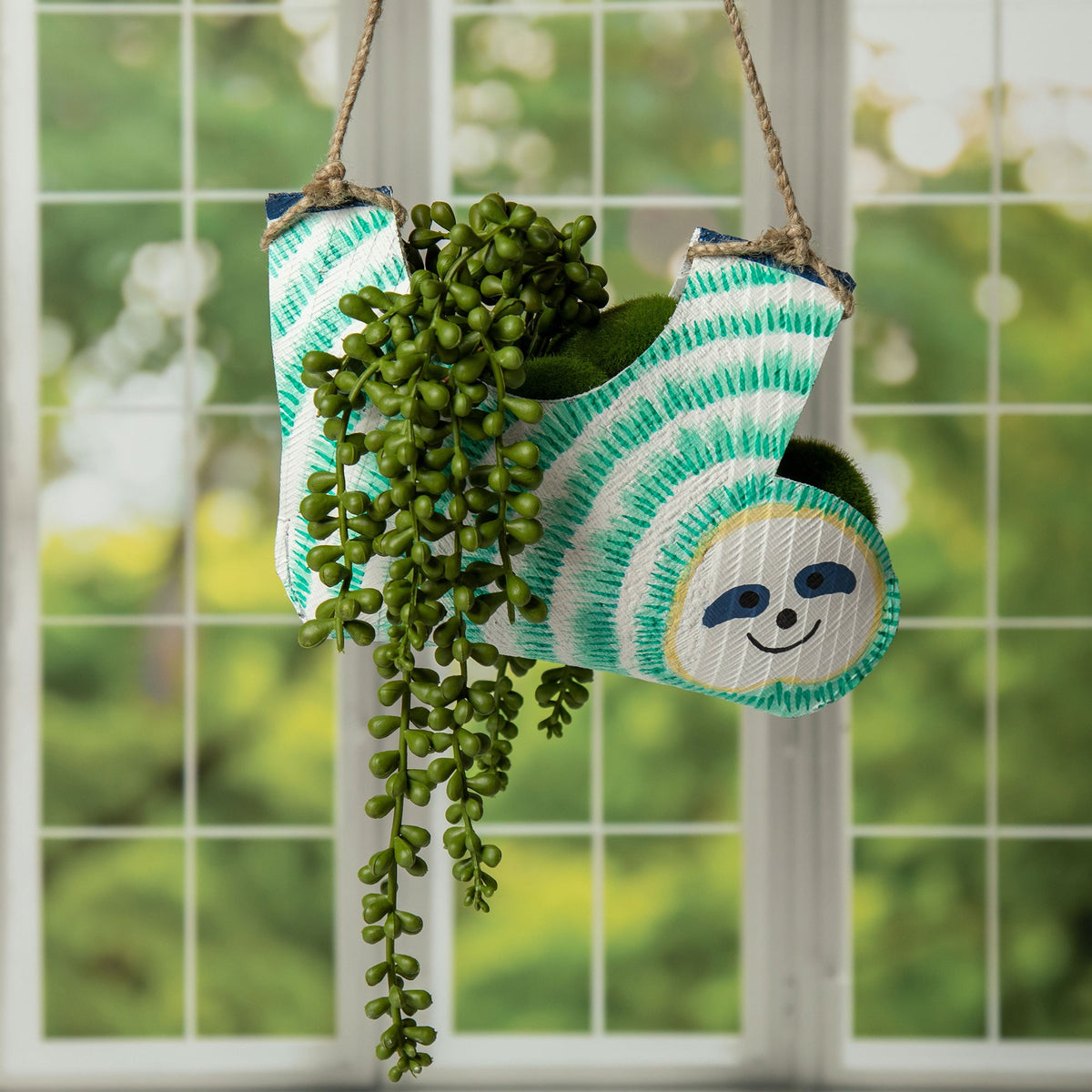 Hand-Painted Upcycled Sloth Hanging Planter