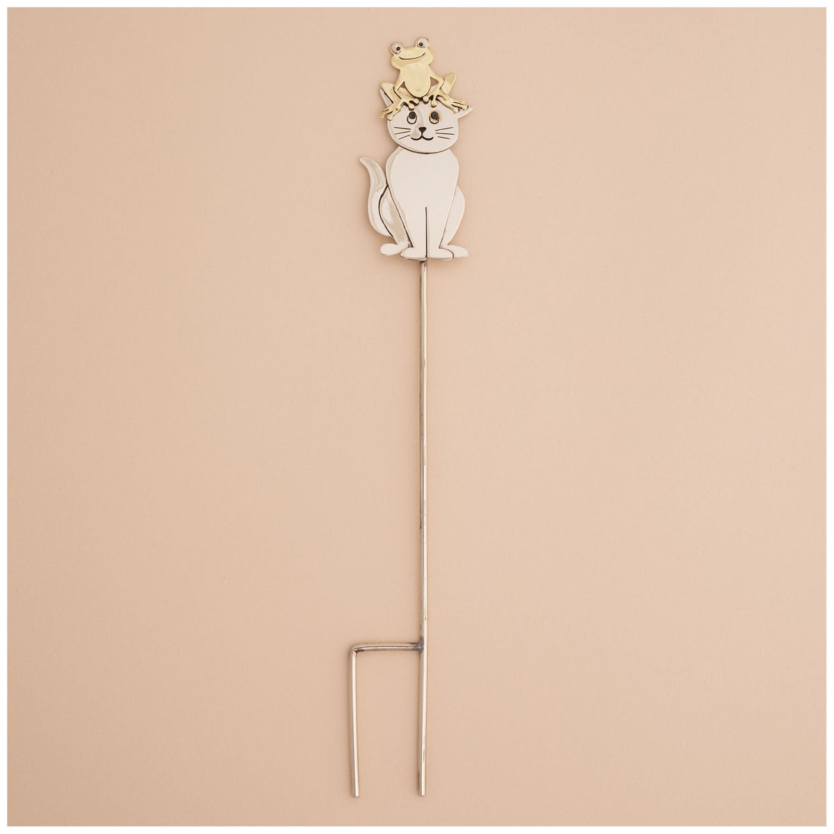 Cat & Frog Mixed-Metal Plant Stake