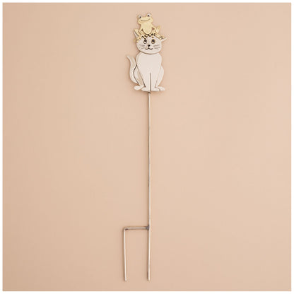 Cat & Frog Mixed-Metal Plant Stake