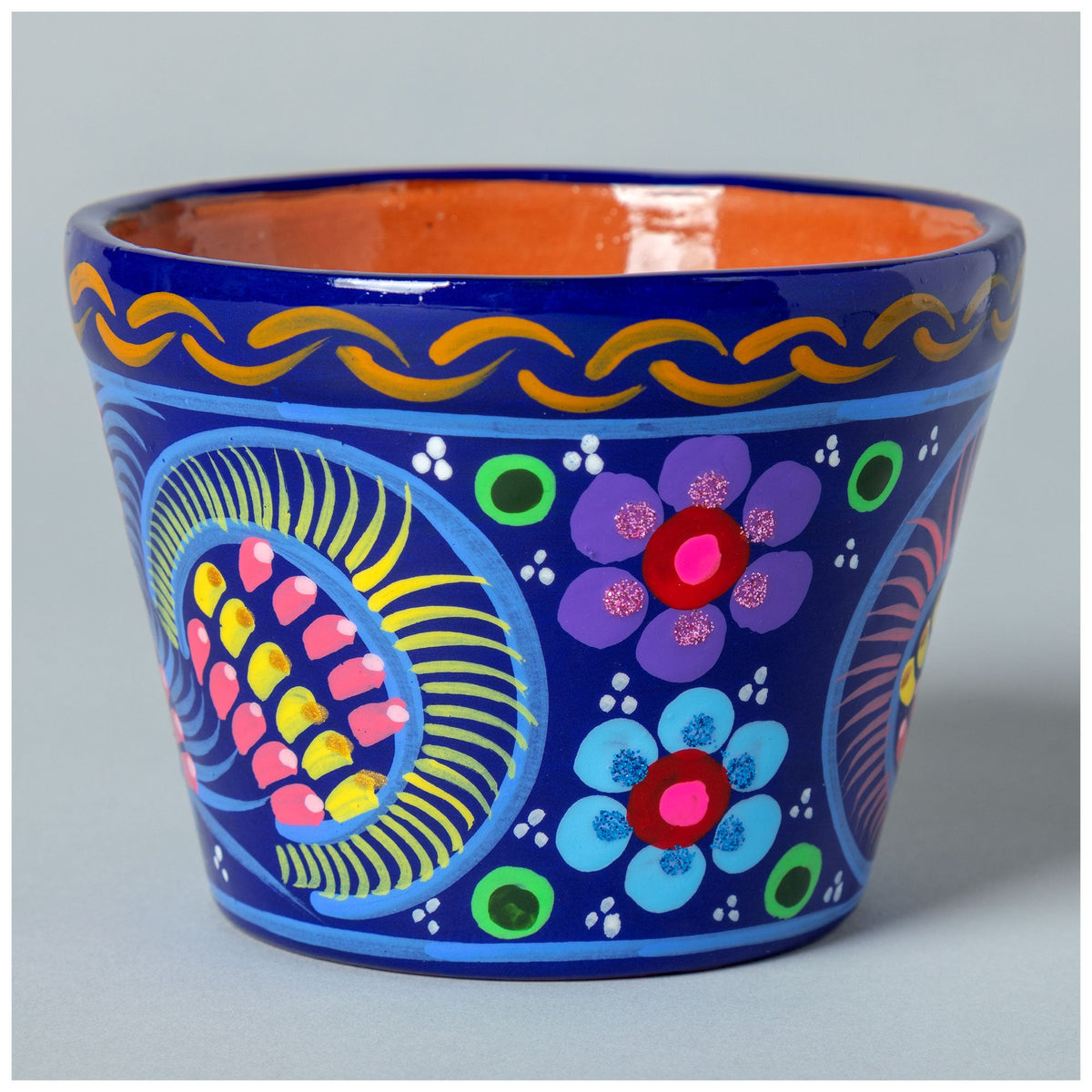 Hand-Painted Fiesta Ceramic Planter & Saucer