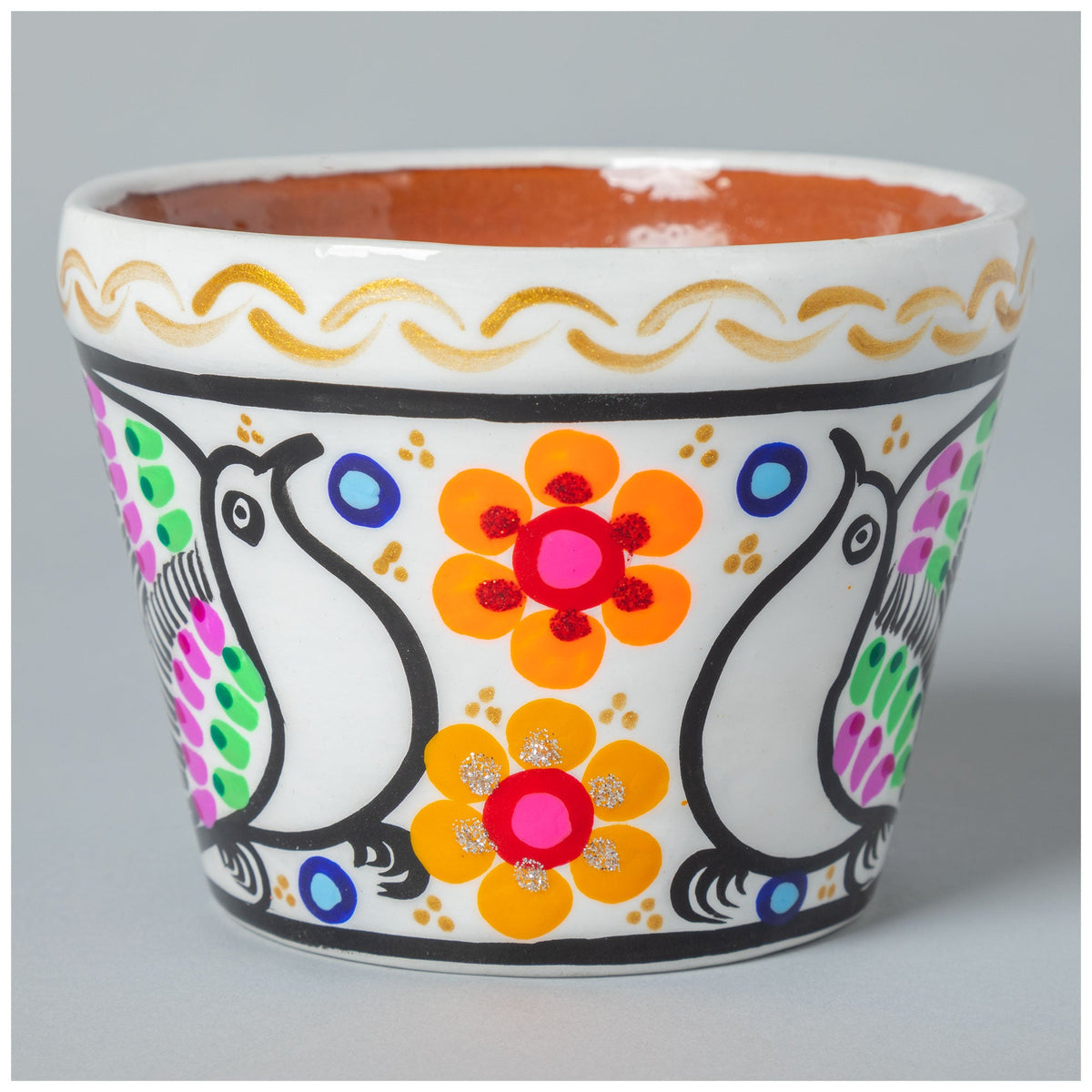 Hand-Painted Fiesta Ceramic Planter & Saucer