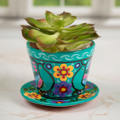 Hand-Painted Fiesta Ceramic Planter & Saucer