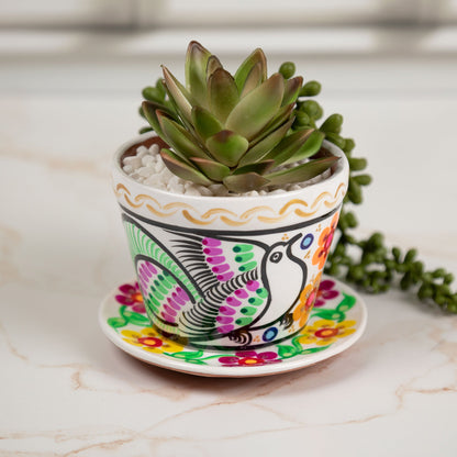 Hand-Painted Fiesta Ceramic Planter & Saucer