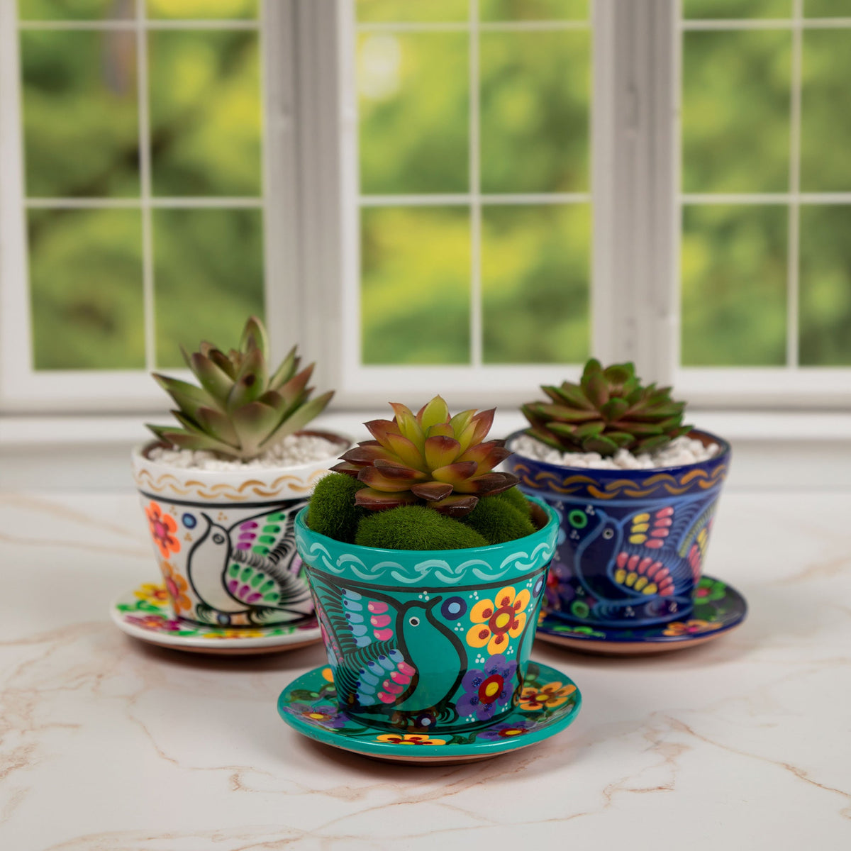Hand-Painted Fiesta Ceramic Planter & Saucer