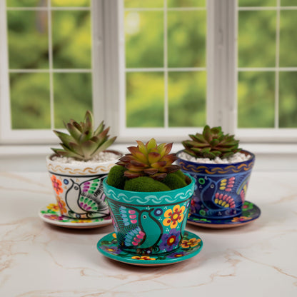 Hand-Painted Fiesta Ceramic Planter & Saucer