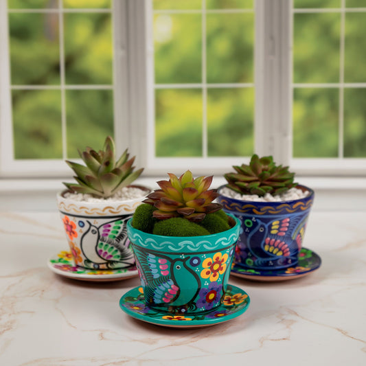 Hand-Painted Fiesta Ceramic Planter & Saucer