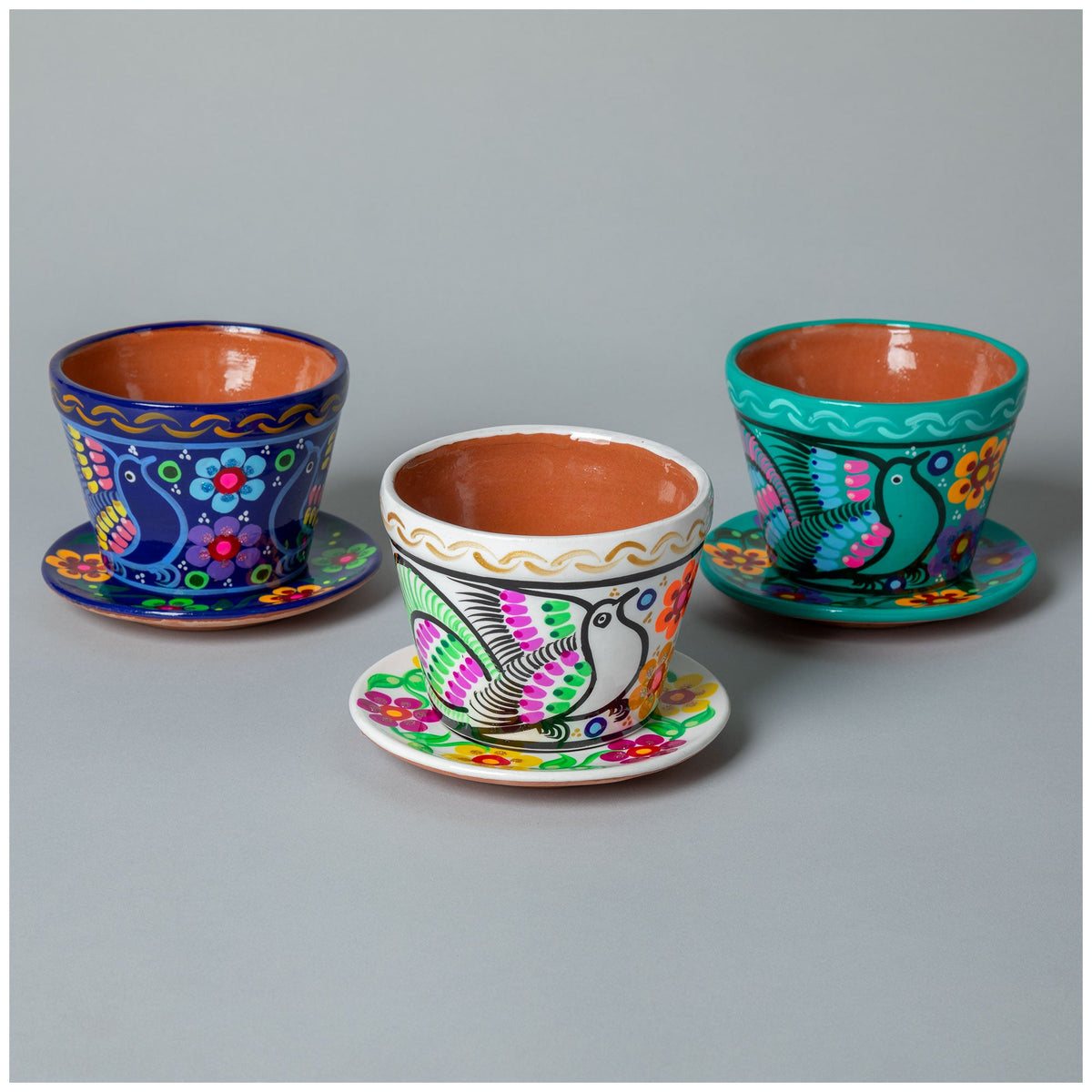 Hand-Painted Fiesta Ceramic Planter & Saucer