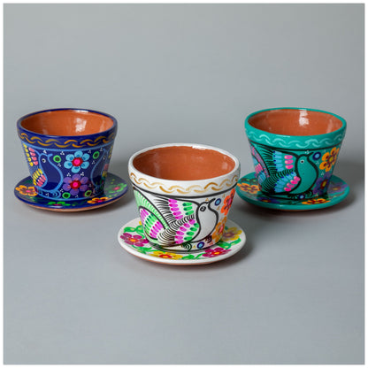 Hand-Painted Fiesta Ceramic Planter & Saucer