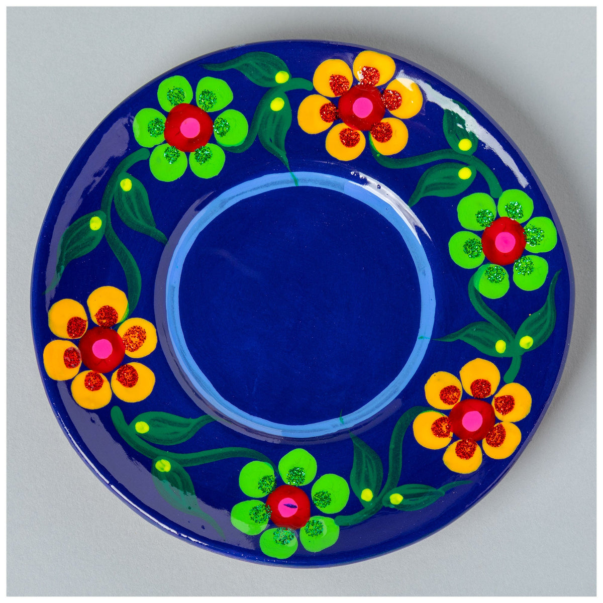 Hand-Painted Fiesta Ceramic Planter & Saucer