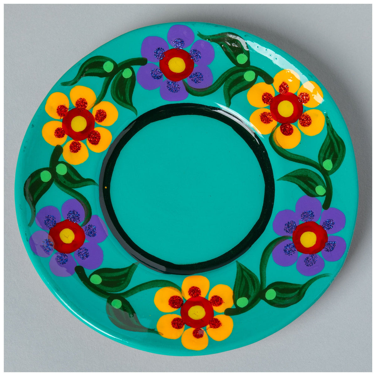 Hand-Painted Fiesta Ceramic Planter & Saucer