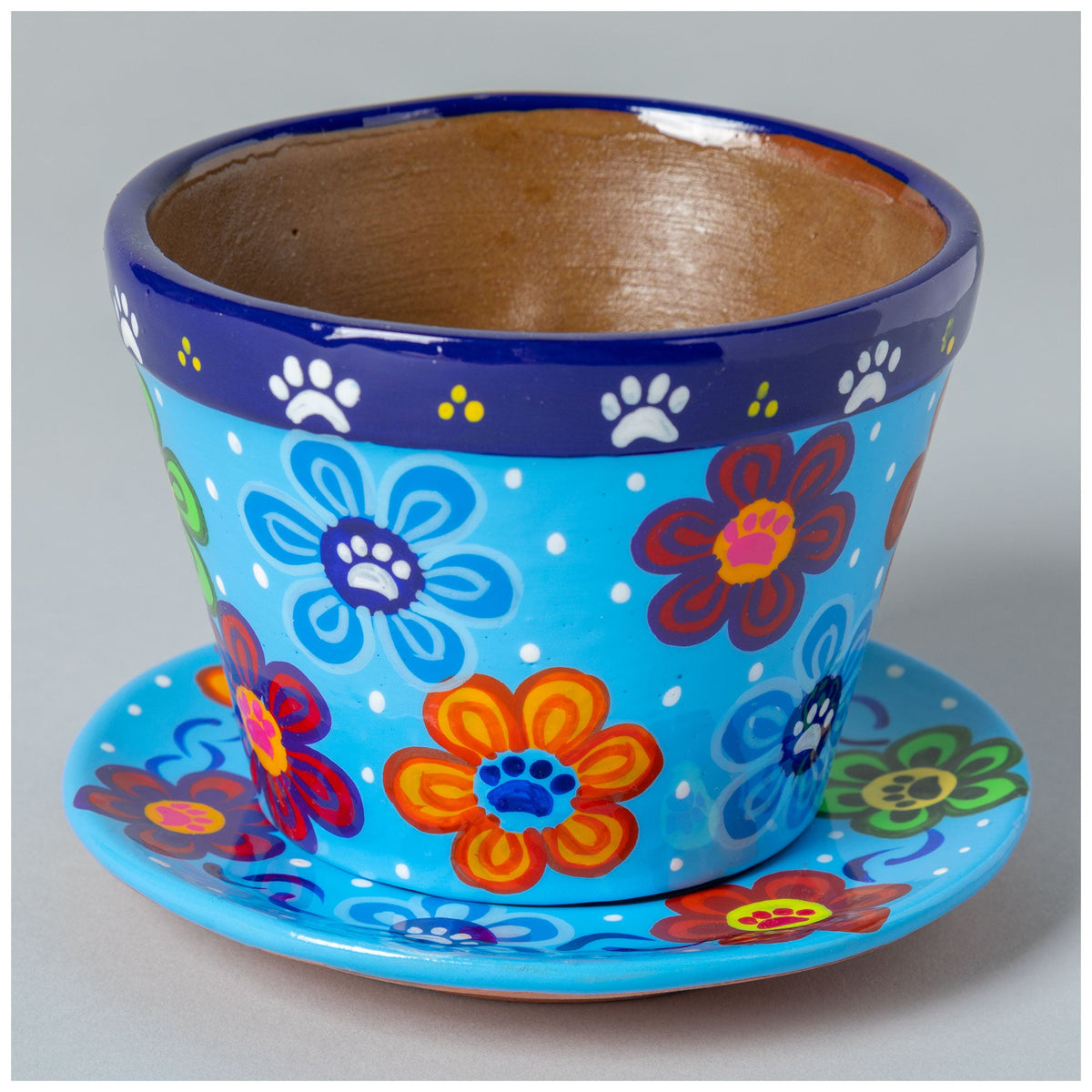 Hand-Painted Paw Print Ceramic Planter & Saucer