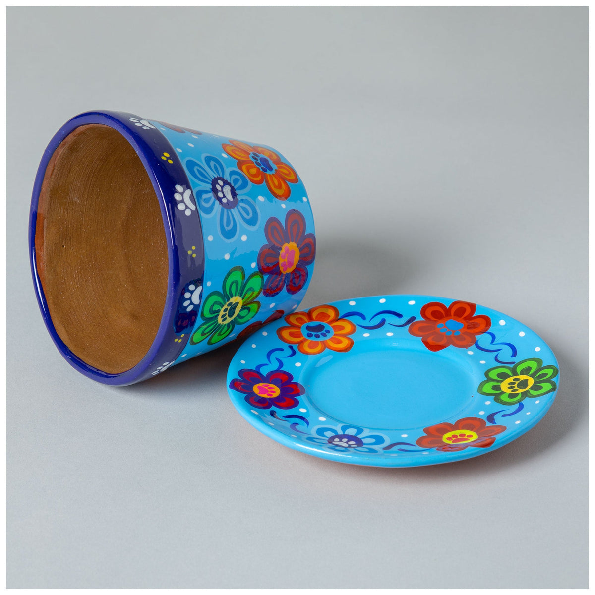 Hand-Painted Paw Print Ceramic Planter & Saucer