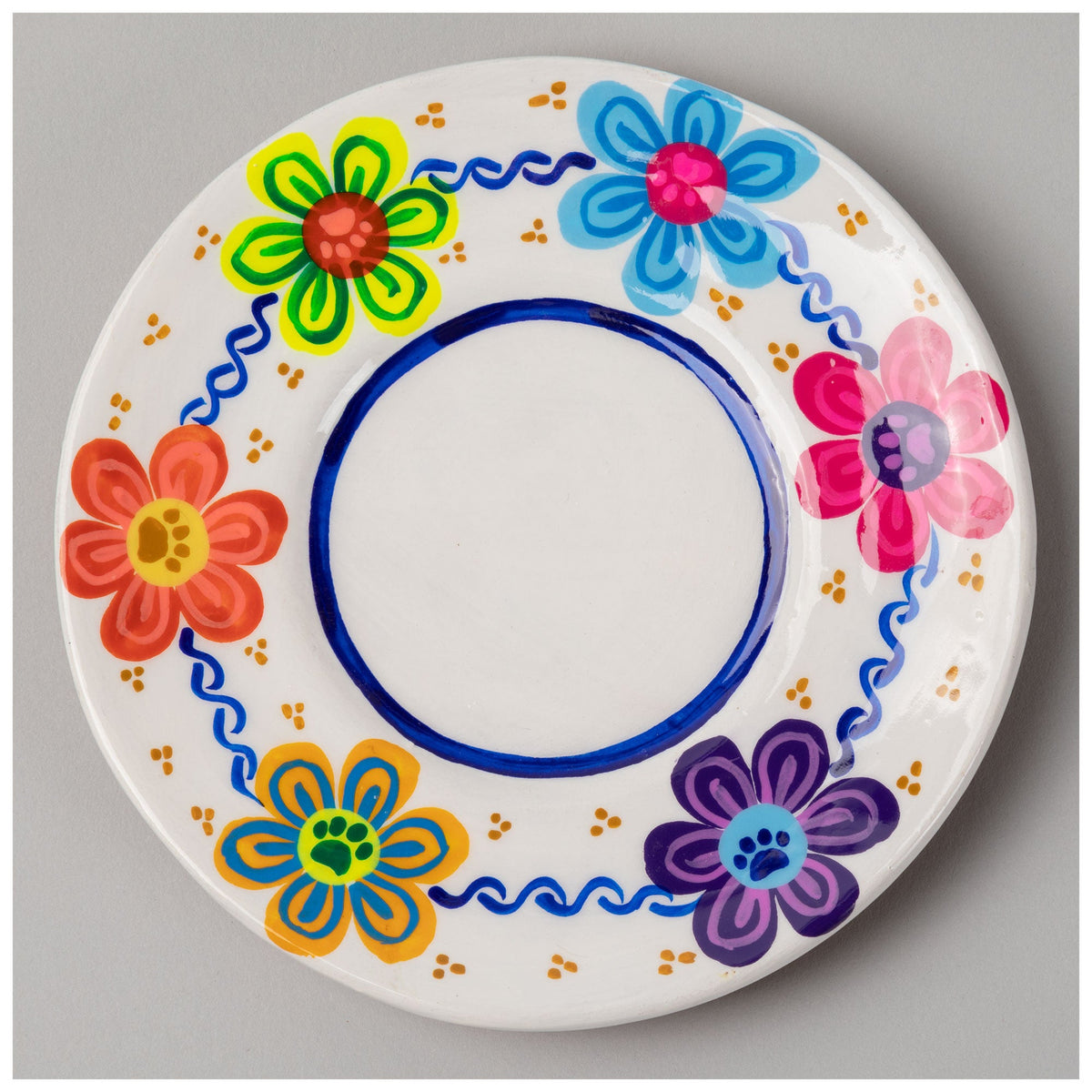 Hand-Painted Paw Print Ceramic Planter & Saucer