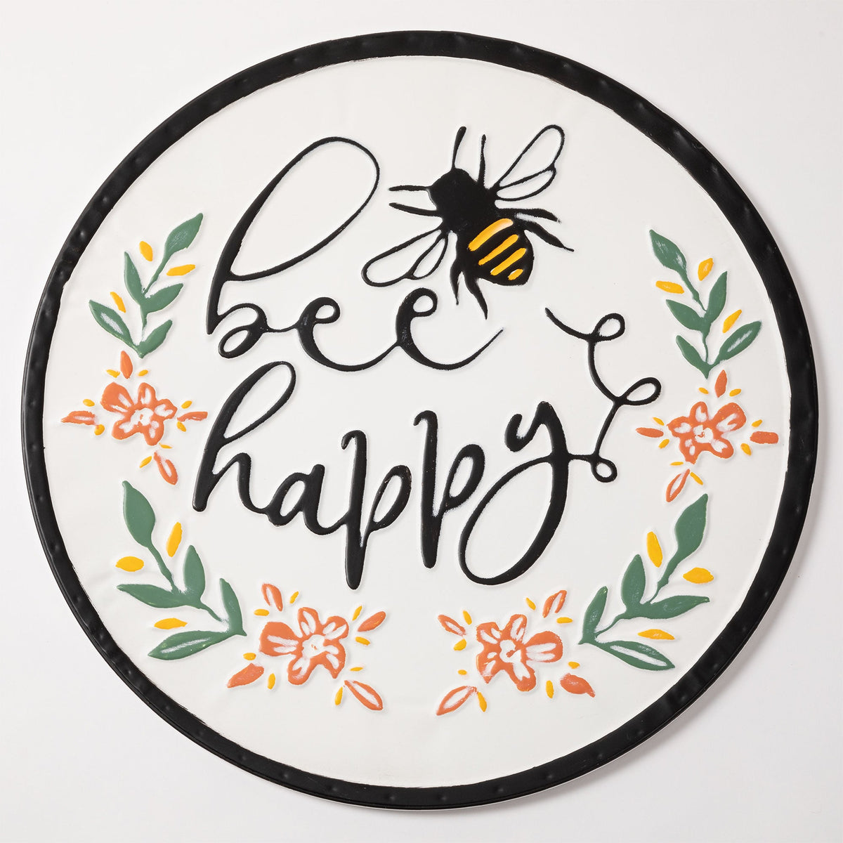 Embossed Bee Happy Metal Patio Wall Sign