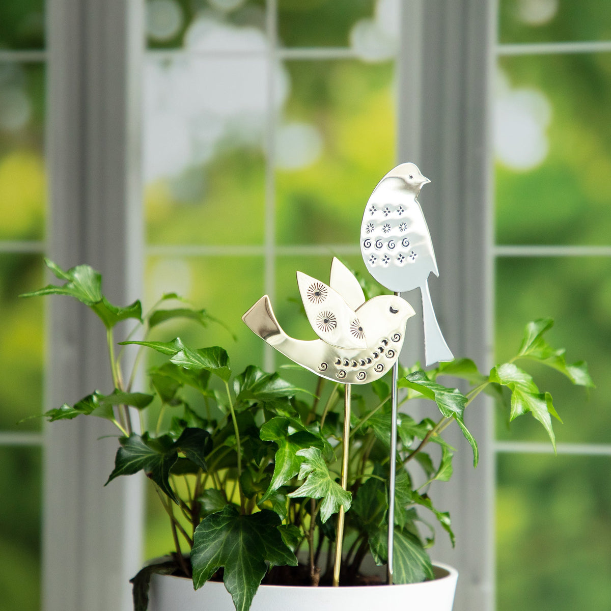 Brass Bird Plant Stakes