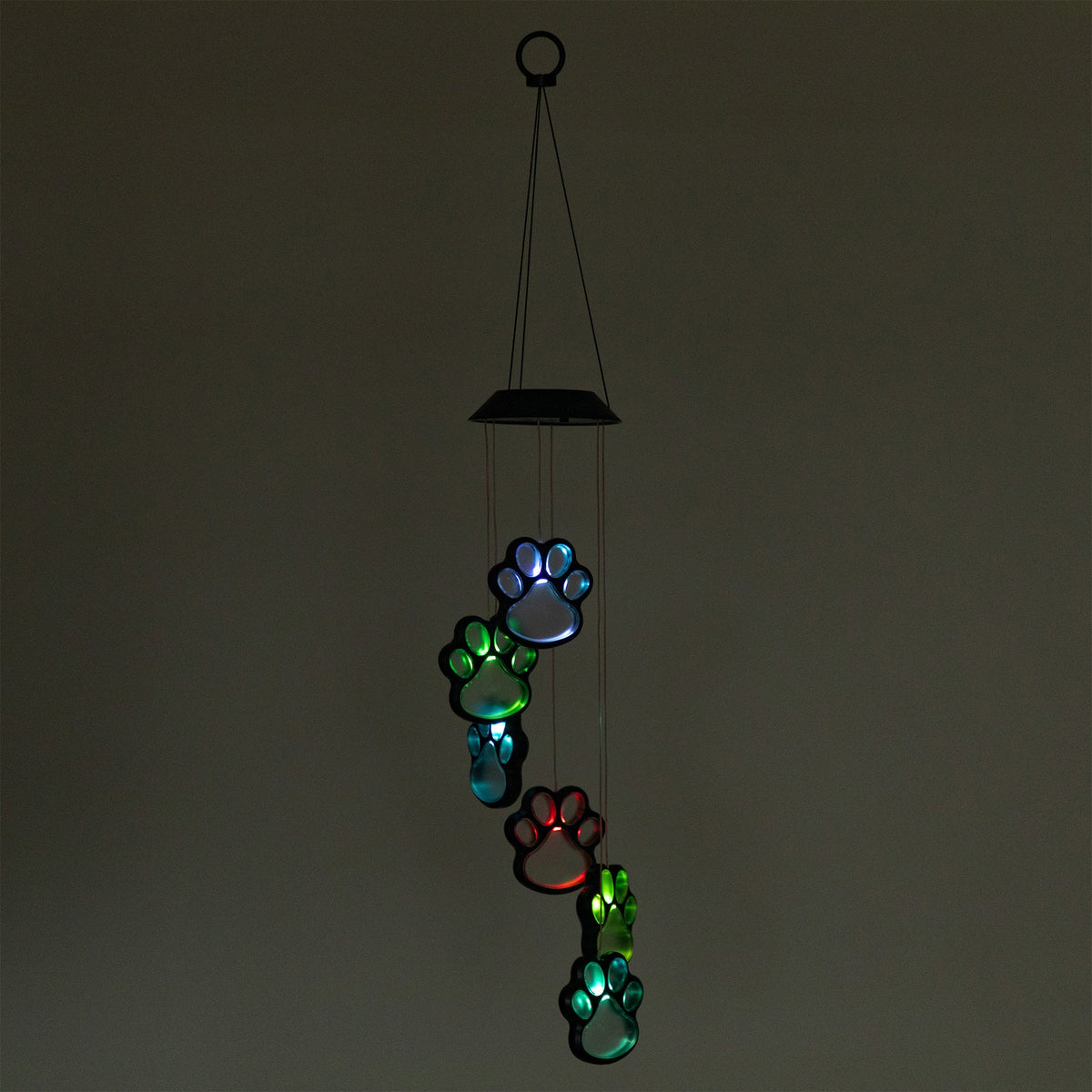 Multicolor Paw Print Solar Wind Chime