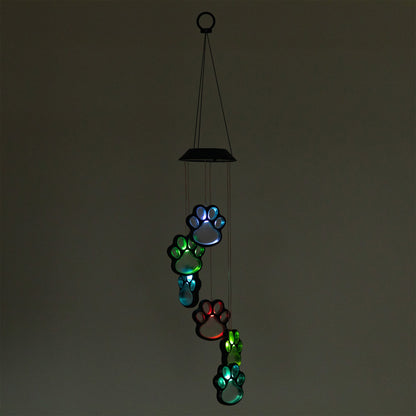 Multicolor Paw Print Solar Wind Chime