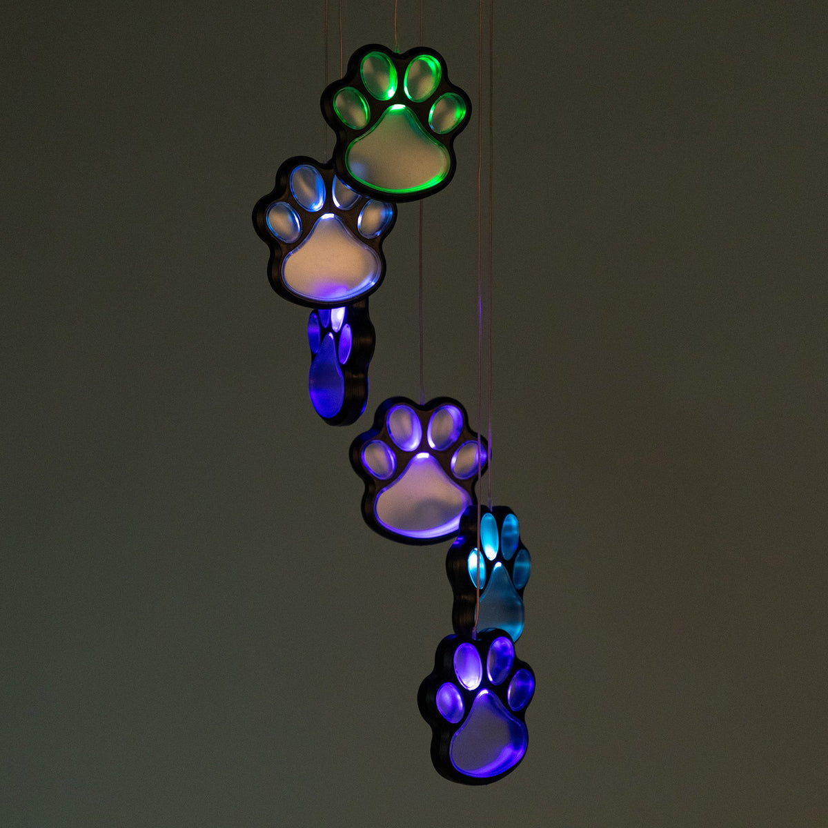 Multicolor Paw Print Solar Wind Chime