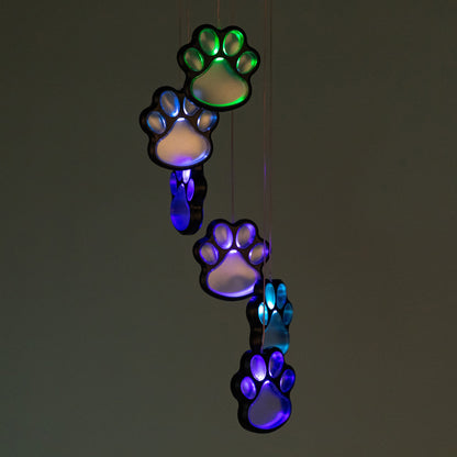 Multicolor Paw Print Solar Wind Chime
