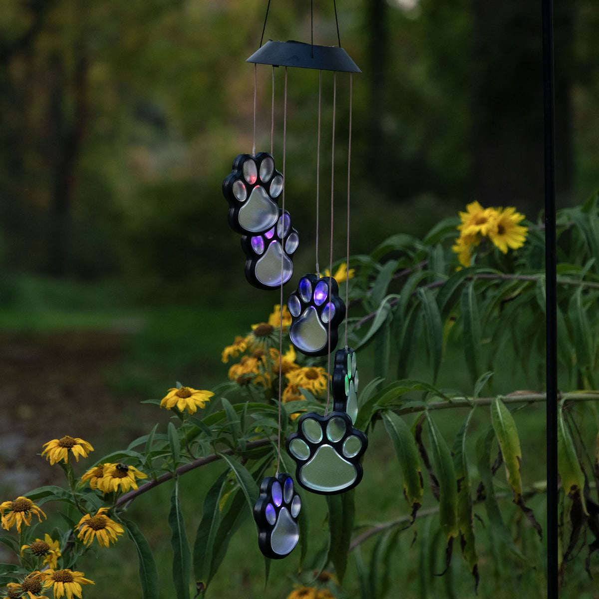 Multicolor Paw Print Solar Wind Chime