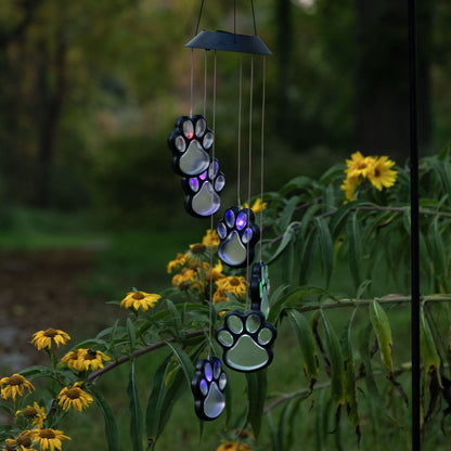 Multicolor Paw Print Solar Wind Chime