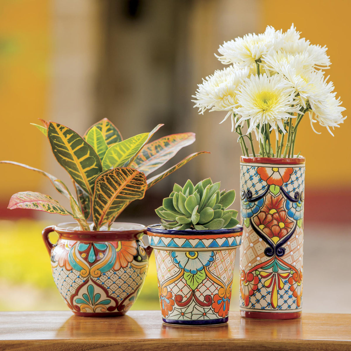 Talavera-Inspired Floral Urn Planter