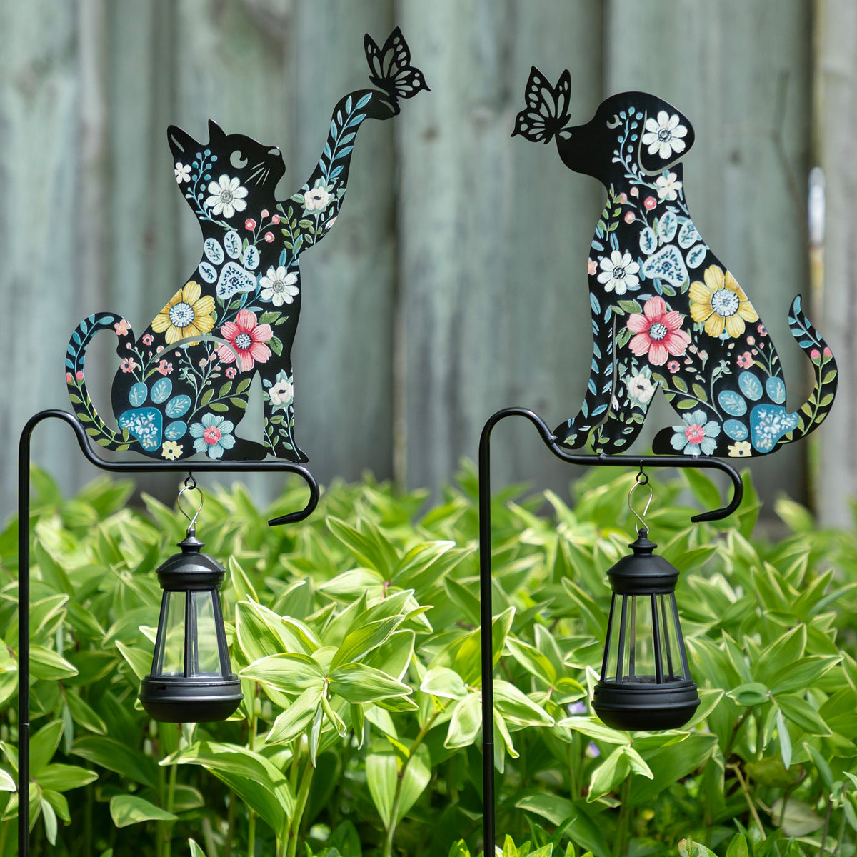 Floral Pet Silhouette Solar Lantern Stake