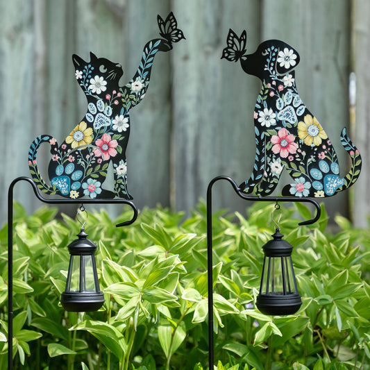 Floral Pet Silhouette Solar Lantern Stake