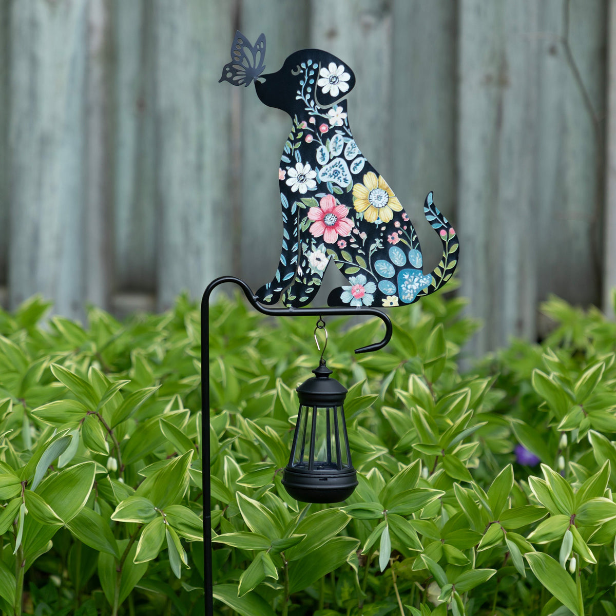 Floral Pet Silhouette Solar Lantern Stake